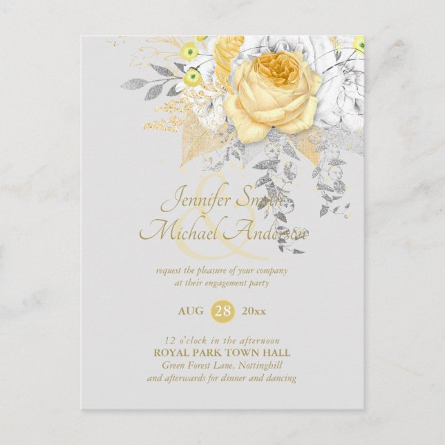 Budget White Gold Roses Glitter Foil Ampersand Postcard (Front)