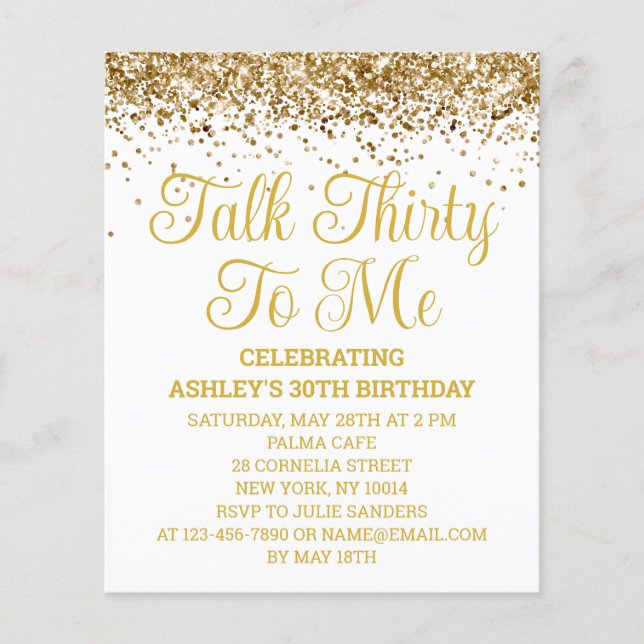 Budget White Gold Talk Thirty To Me Party Invite (Front)