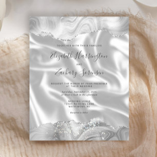 Budget White Grey Silver Agate White Silk Wedding