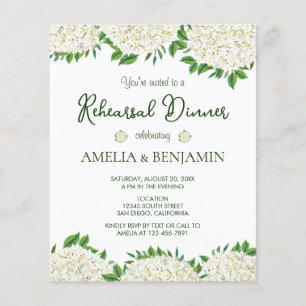 Budget White Hydrangea Rehearsal Dinner Invitation Flyer