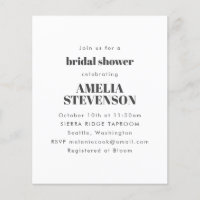 Budget White Minimalist Bridal Shower Invitation