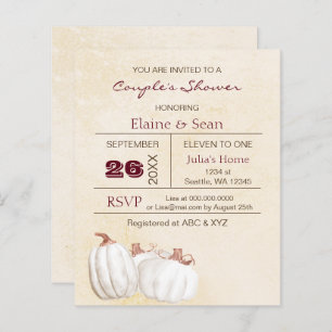 Budget white pumpkin Fall Bridal Shower Invitation