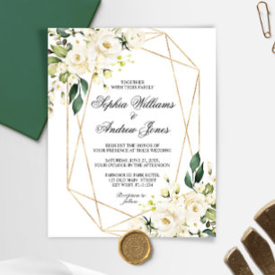 Budget White Rose and Greenery Wedding Invitation