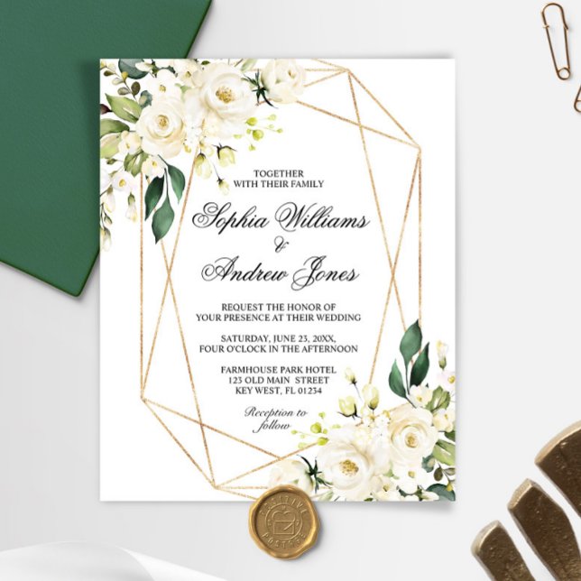 Budget White Rose and Greenery Wedding Invitation (Creator Uploaded)