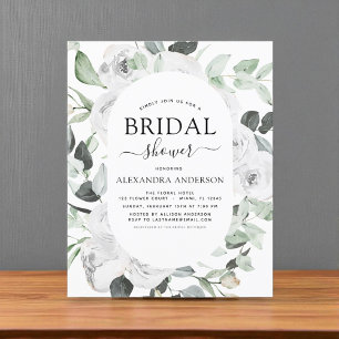 Budget White Rose Bridal Shower Floral Invitation