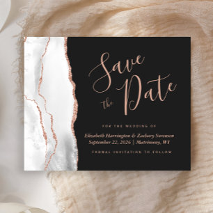 Budget White Rose Gold Agate Dark Save the Date