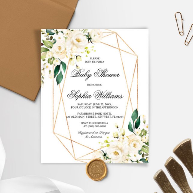 Budget White Rose & Green Baby Shower Invitation (Creator Uploaded)
