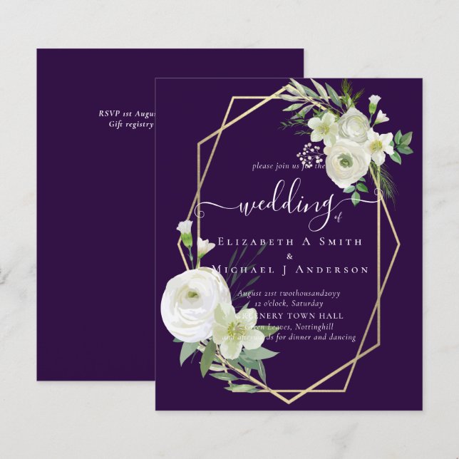 BUDGET White Rose Greenery Gold Wedding (Front/Back)
