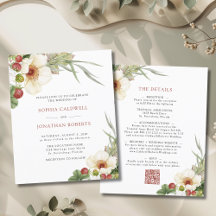 Budget White Rose Wild Strawberry Wedding Invite