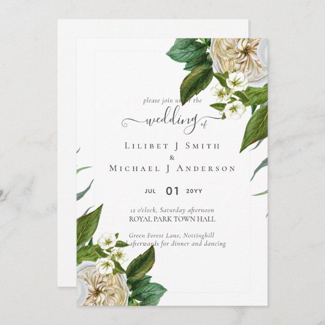 BUDGET White Roses Bouquet Floral Wedding (Front/Back)