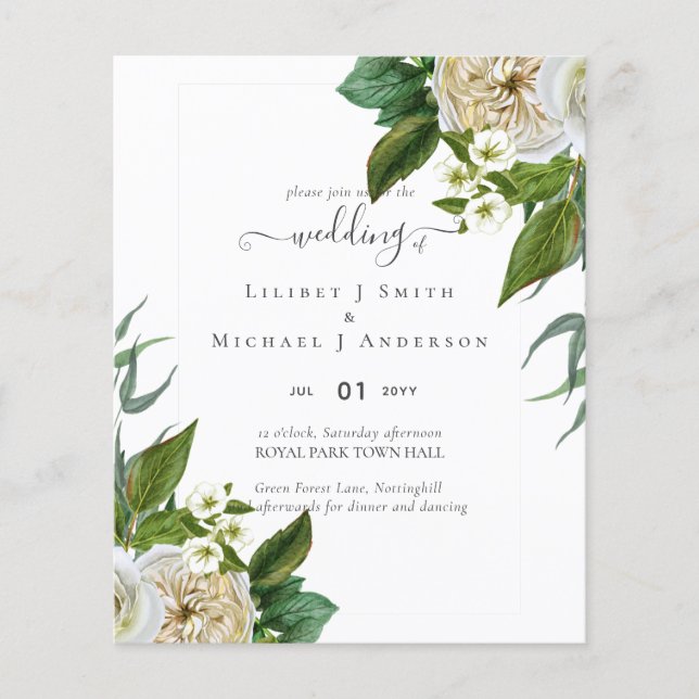 BUDGET White Roses Bouquet Floral Wedding Flyer (Front)
