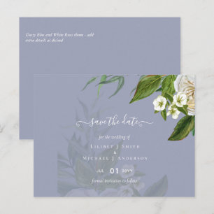 Budget White Roses Dusty Blue Wedding Postcard