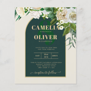 BUDGET White Roses Forest Green Winter Wedding INV Flyer