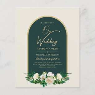 BUDGET White Roses Forest Green Winter Wedding INV Flyer