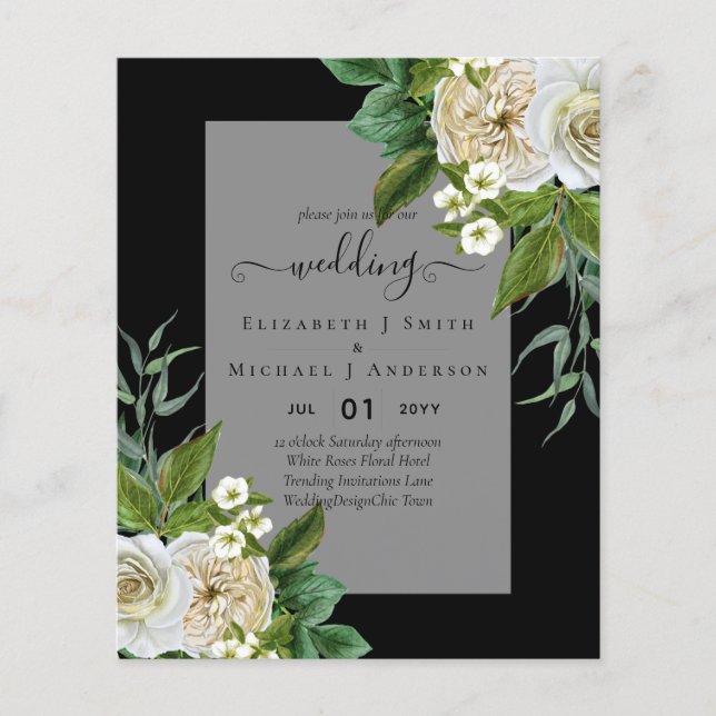 BUDGET WHITE ROSES Invitations WEDDING CHIC Flyer (Front)