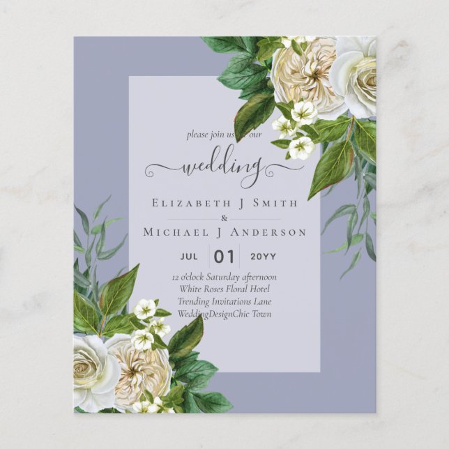 BUDGET WHITE ROSES Invitations WEDDING CHIC Flyer (Front)