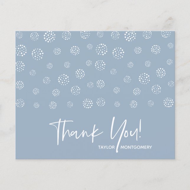 Budget White Script Dusty Blue Thank You Cards (Front)