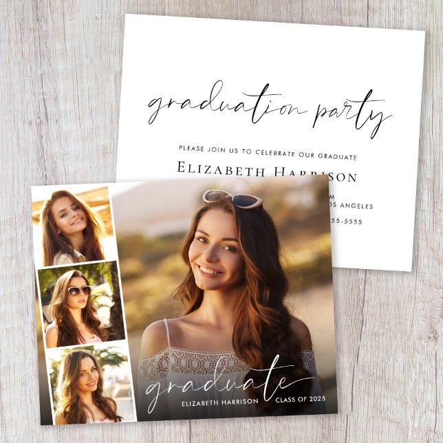 Budget White Script Photo Graduation Party Invite (Creator Uploaded)