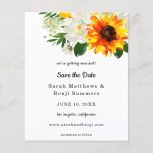 Budget White Sunflower & Whi Floral Save the Date Flyer