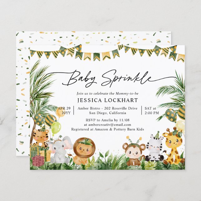 Budget Wild Animals Baby Sprinkle Invitation (Front/Back)