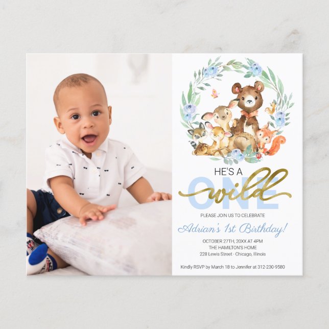 Budget Wild One First Birthday Photo Invitations  (Front)