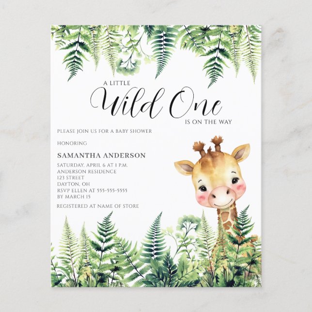 Budget Wild One Giraffe Baby Shower Invitation Flyer (Front)
