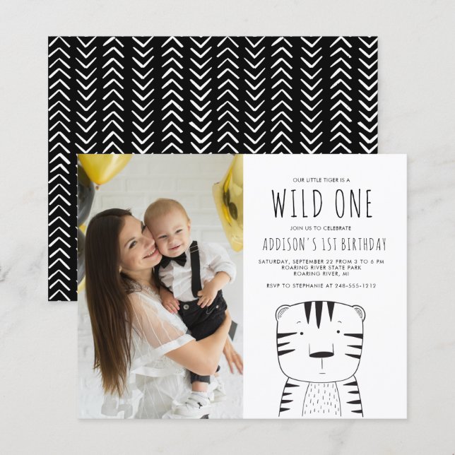 Budget Wild One Photo 1st Birthday Invitation (Front/Back)