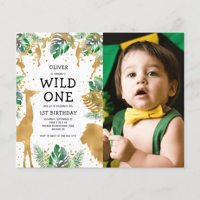Budget Wild One Photo Green Gold 1st Birthday (Front)