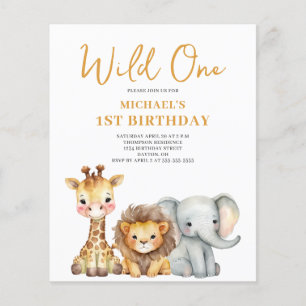 Budget Wild One Safari 1st Birthday Invitation
