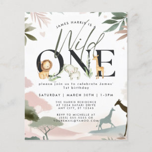 Budget Wild One Safari 1st Birthday Party Photo Flyer
