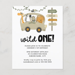 Budget Wild One Safari Animals 1st Birthday Invite
