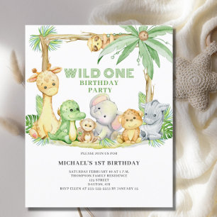 Budget Wild One Safari Animals Birthday Invitation