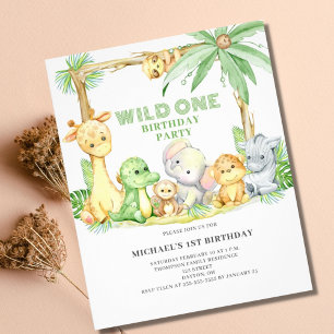Budget Wild One Safari Animals Birthday Invitation Flyer