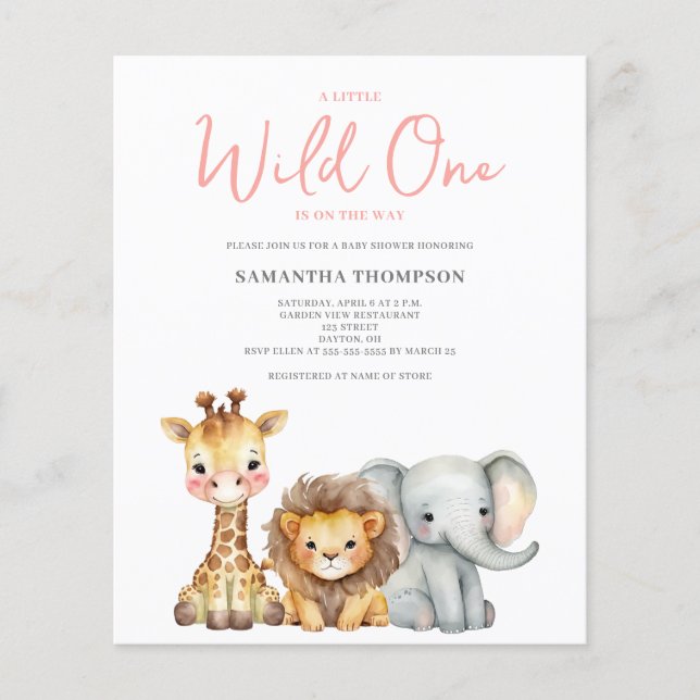 Budget Wild One Safari Baby Shower Invitation  Flyer (Front)