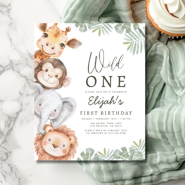 Budget Wild One Safari Boy's 1st Birthday Invite (Creator Uploaded)