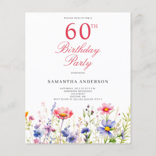 Budget Wildflower 60th Birthday Invitation Flyer