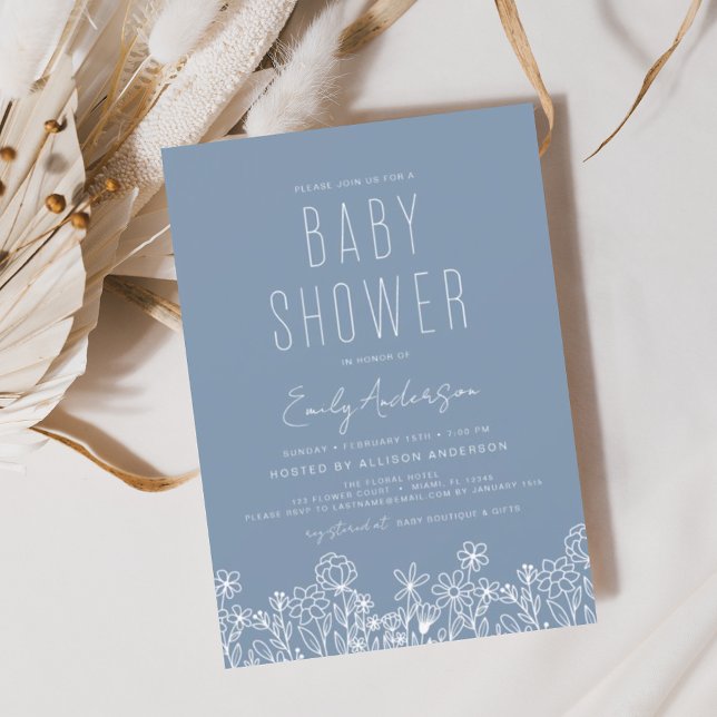 Budget Wildflower Boho Baby Shower Dusty Blue Flyer (Creator Uploaded)