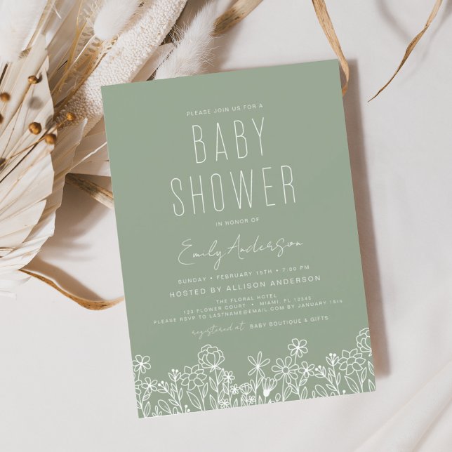Budget Wildflower Boho Baby Shower Sage Green Flyer (Creator Uploaded)
