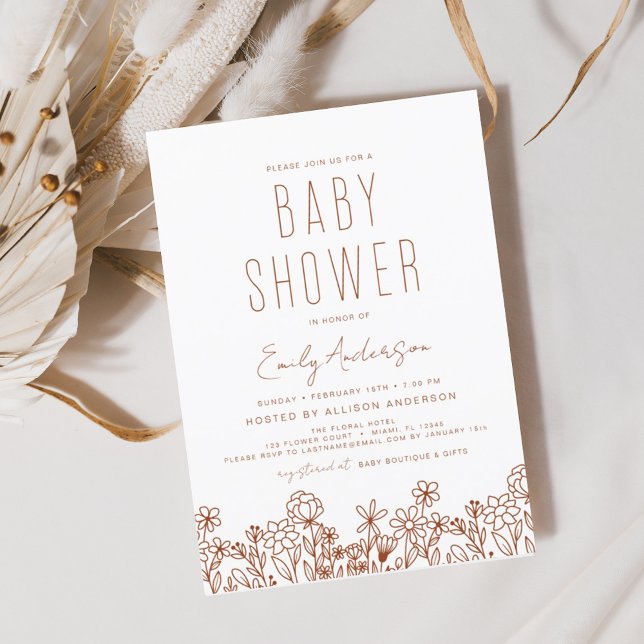 Budget Wildflower Boho Baby Shower Terracotta Flyer (Creator Uploaded)