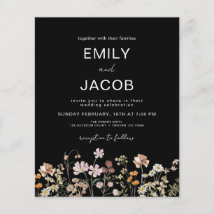 Budget Wildflower Boho Black Botanical Wedding Flyer