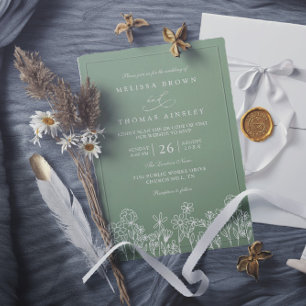 Budget Wildflower Boho Sage Green QR Code Wedding Invitation