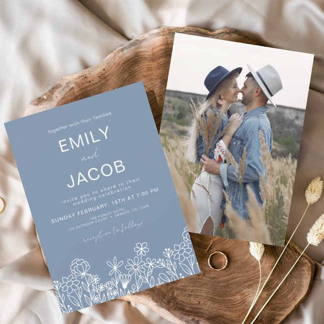 Budget Wildflower Dusty Blue Photo Wedding Flyer (Creator Uploaded)