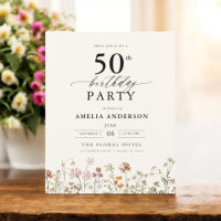 Budget Wildflower Floral 50th Birthday Invitation