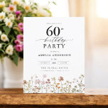 Budget Wildflower Floral 60th Birthday Invitation<br><div class="desc">Celebrate in style with a garden floral calligraphy 60th birthday invitation, perfect for a milestone event. Featuring vibrant floral designs and elegant calligraphy, this invitation sets a whimsical yet sophisticated tone for your celebration. The lush garden theme blends natural beauty with graceful typography, creating a timeless and inviting look. Ideal...</div>