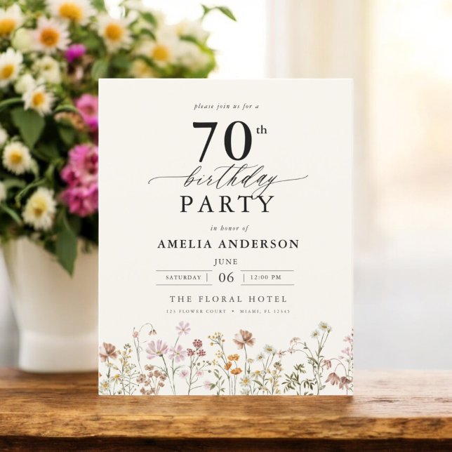 Budget Wildflower Floral 70th Birthday Invitation Flyer (Creator Uploaded)