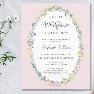 Budget Wildflower Floral Pink Baby Shower Invite