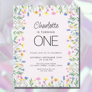 Budget Wildflower Girl's First Birthday Invitation