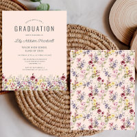 Budget Wildflower Pattern Blush Grad Party Invite