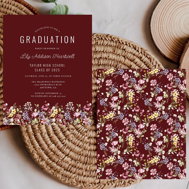 Budget Wildflower Pattern Burgundy Grad Party (Creator Uploaded)