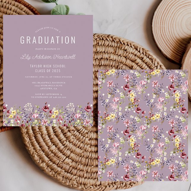 Budget Wildflower Pattern Mauve Grad Party Invite (Creator Uploaded)
